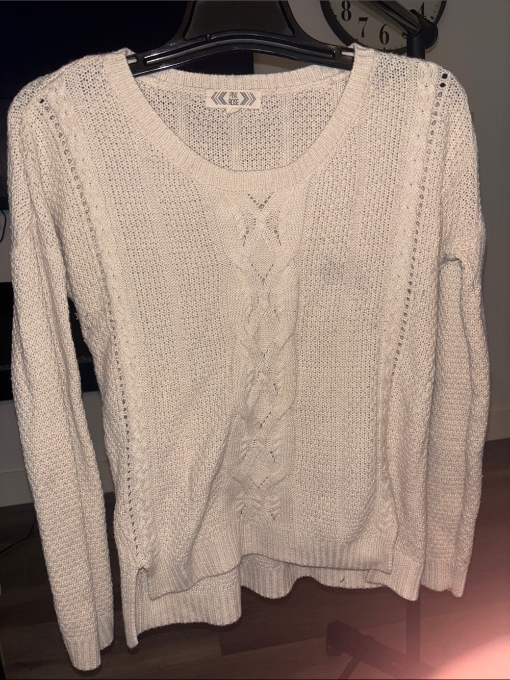 Pink Rose Cream Cable-Front Scoop Neck Sweater